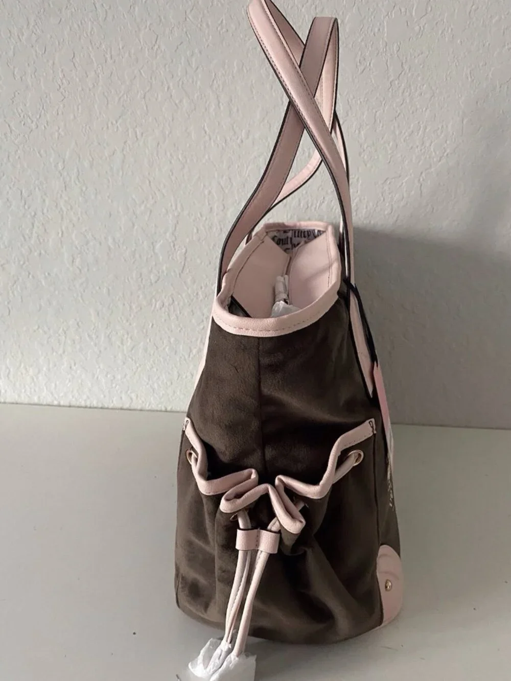 Juicy Couture Renaissance Tote In Chocolate Velvet Embroidered W/Crown Charm NEW